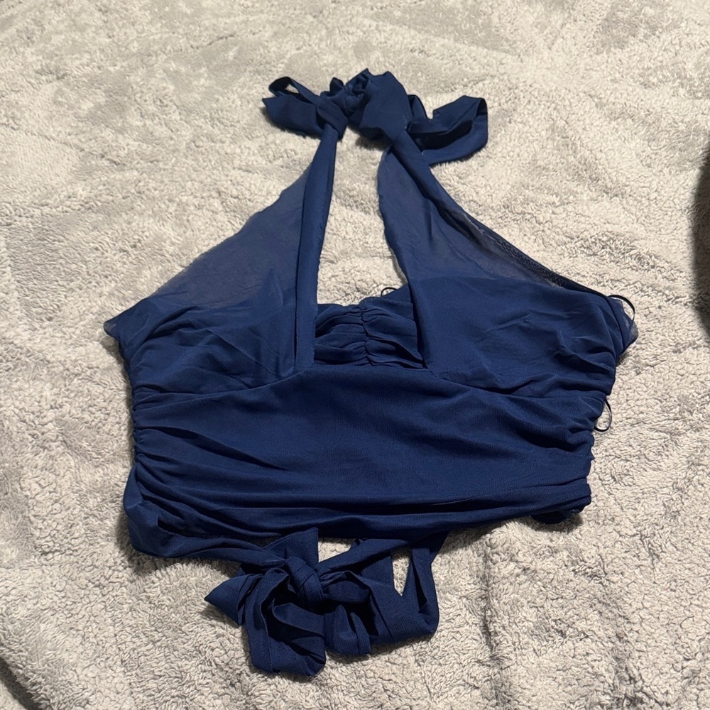 Fashion Nova Navy Criss Cross Halter Top